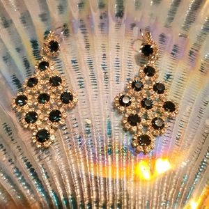 Navy Blue & Silver Dangle Earrings